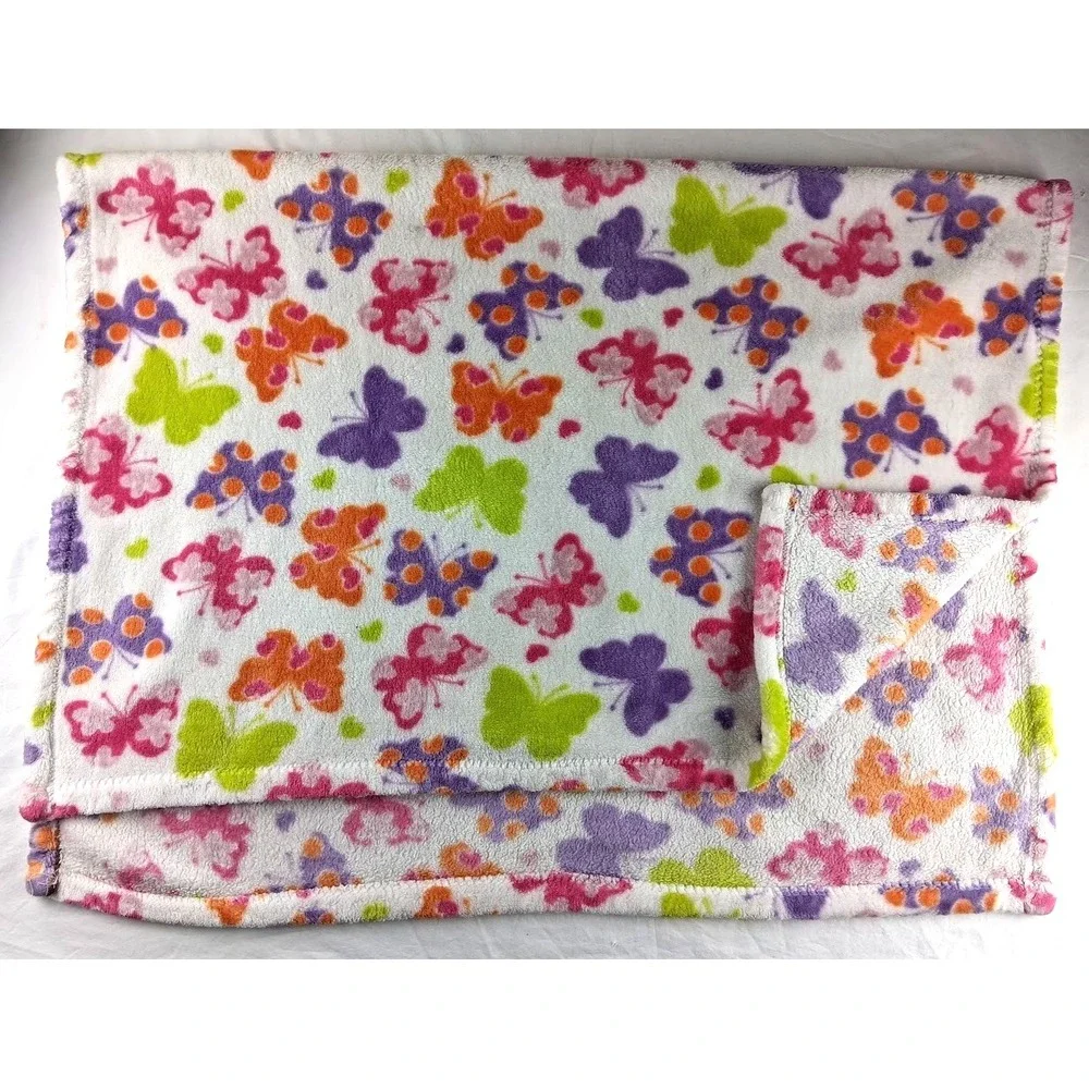Baby Starters White Butterfly htf Blanket Purple Pink Green Orange Girl Fleece